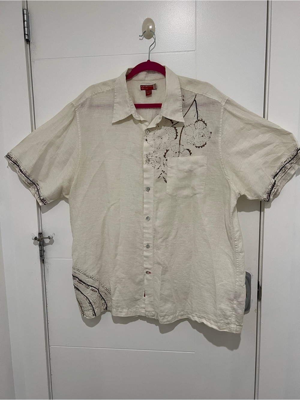 Guess Cream Short-Sleeve Button-Down Shirt with Floral Detail